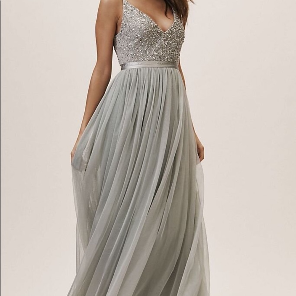 BHLDN Avery Bead & Tulle Dress sage green